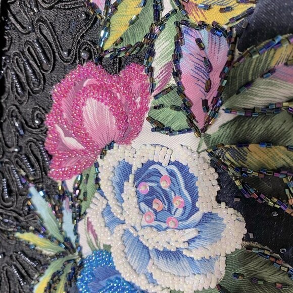 Vintage Jazzino Dark Wash Embroidered Beaded Button Up Denim Vest S - Picture 10 of 12